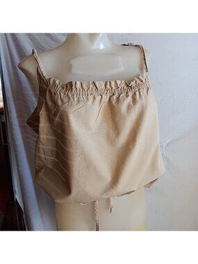 True Vintage Crop Top Medium 1970's Tie-Strap Drawstring Waist Boho Cotton USA
